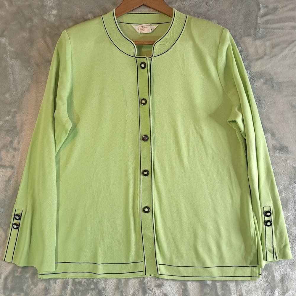 Exclusively Misook Cardigan Womens L Vintage Light Green Button Front Sweater